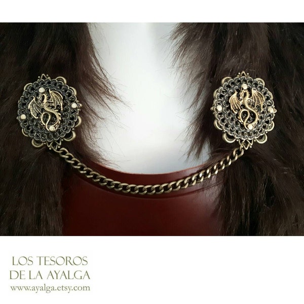 Brooch chains dragon - cloak pin - dragon pin - dragon brooch -  jewerly - viking jewelry - medieval wedding accessories - brooch pin