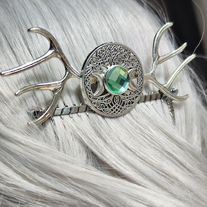 antler triple moon comb - moon hair comb   Circle hair pin