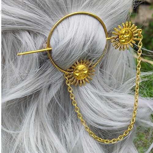 Gold Celestial Sun Hair Pin: Boho Hair Accessories - Etsy display picture 2