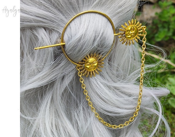 Gold Celestial Sun Hair Pin: Boho Hair Accessories - Etsy display picture 1