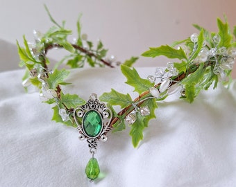 Elf Tiara Groen, Hoofddeksel Fairy, Woodland elf tiara, elven hoofddeksel, Enchanted Faerie Woodland Tiara