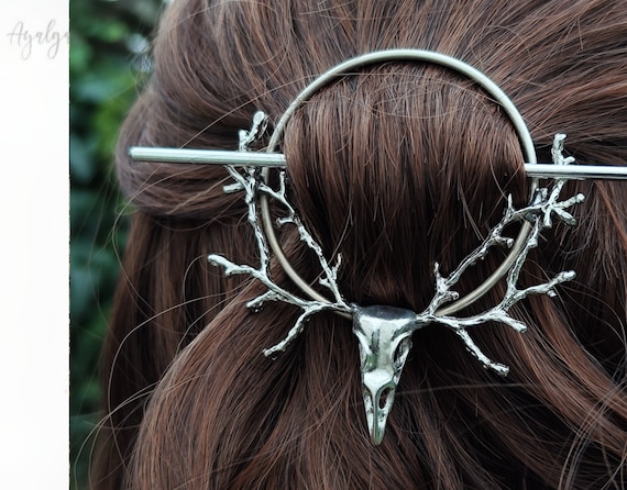 Moon Hair Barrette With Stick: Witchy Bird Skull Hair Pin  display picture 1