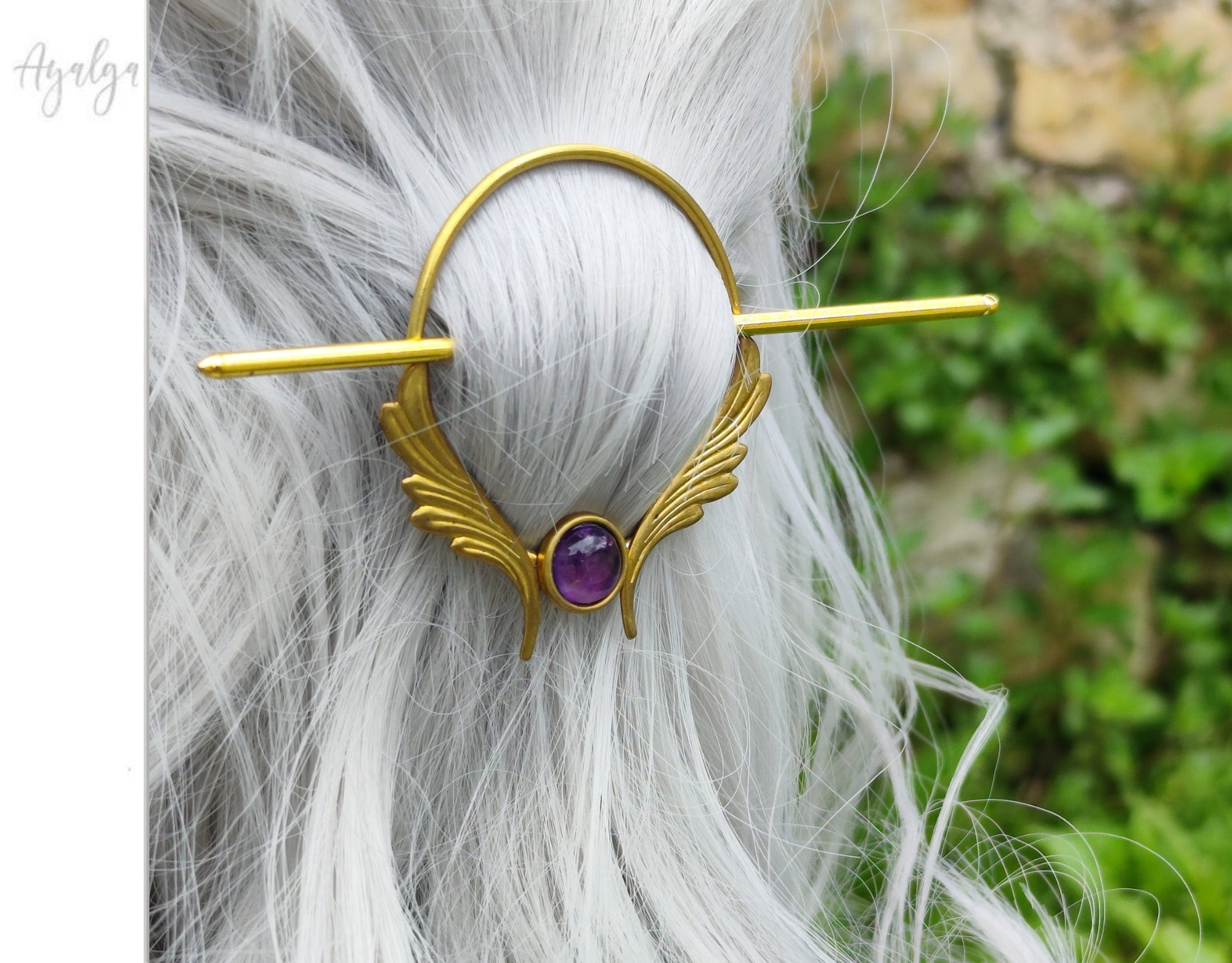 Golden Wings Hair Pin: Brass Hair Slide with Gemstone
