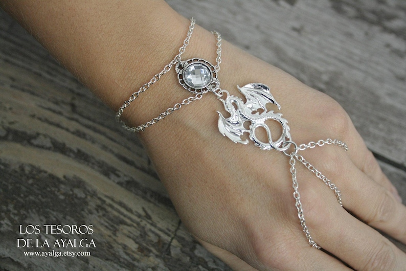 Handmade Dragon Bracelet Ring - Gothic Jewelry with Moonstone, Dragon Slave Bracelet, Fantasy and Medieval Inspired Jewelry