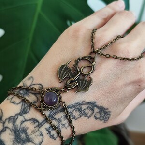 Braccialetto con anello drago / Braccialetto con serpente in pietra di luna in bronzo immagine 13