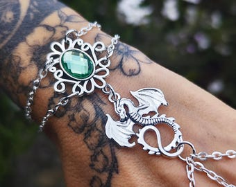 Dragon Rhinestone Bracelet-to-Ring – Adjustable Fantasy Statement Jewelry