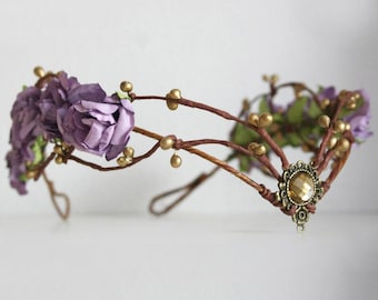 Elvish Flower Fairy Tiara,  Custom Woodland Floral Tiara for Weddings