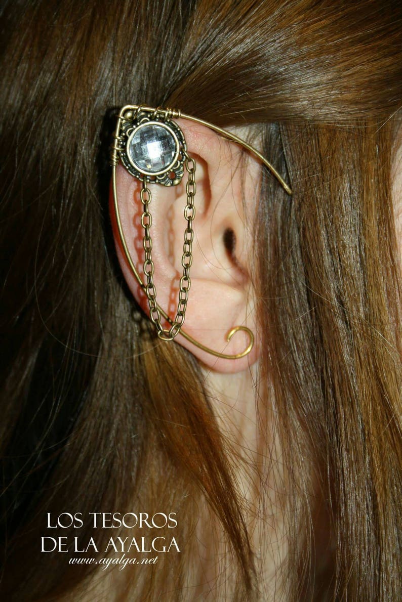 Handmade Elven ear cuff with chain detail, featuring moonstone, amethyst, or labradorite gemstones, no pierced ears required, elvish and Celtic inspired design