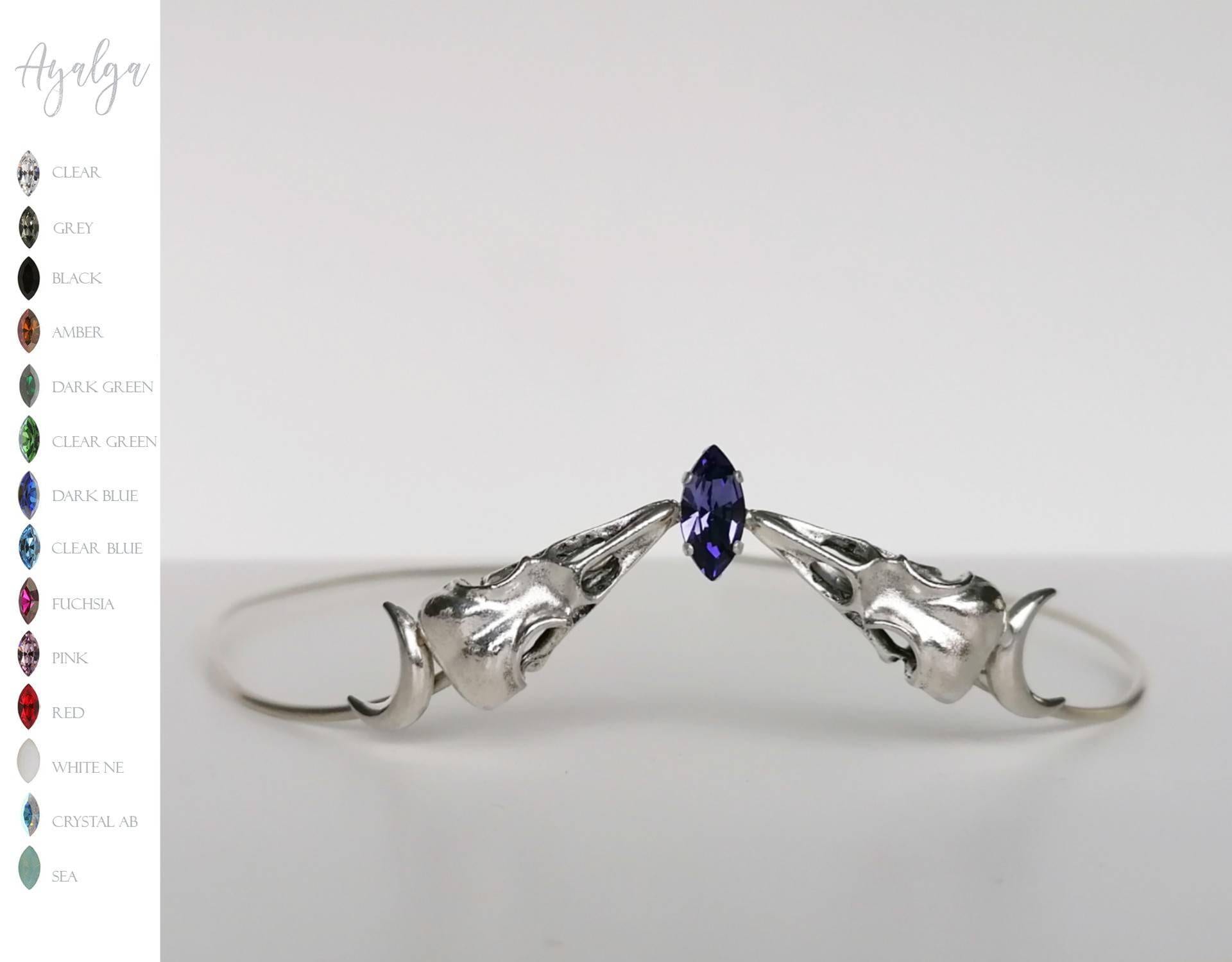 Crow Skull Moon Tiara: Silver Elven Headpiece with Swarovski Crystal