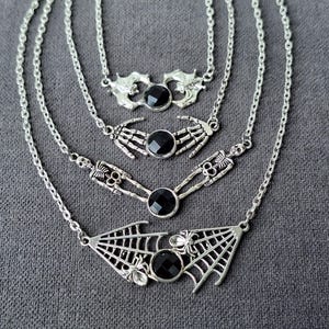 Gargantilla de Halloween, gargantilla de esqueleto de plata, collar de murciélago