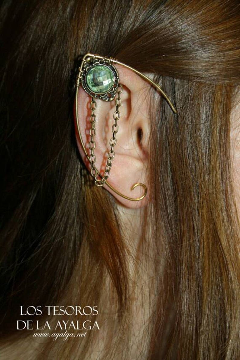 Handmade Elven ear cuff with chain detail, featuring moonstone, amethyst, or labradorite gemstones, no pierced ears required, elvish and Celtic inspired design