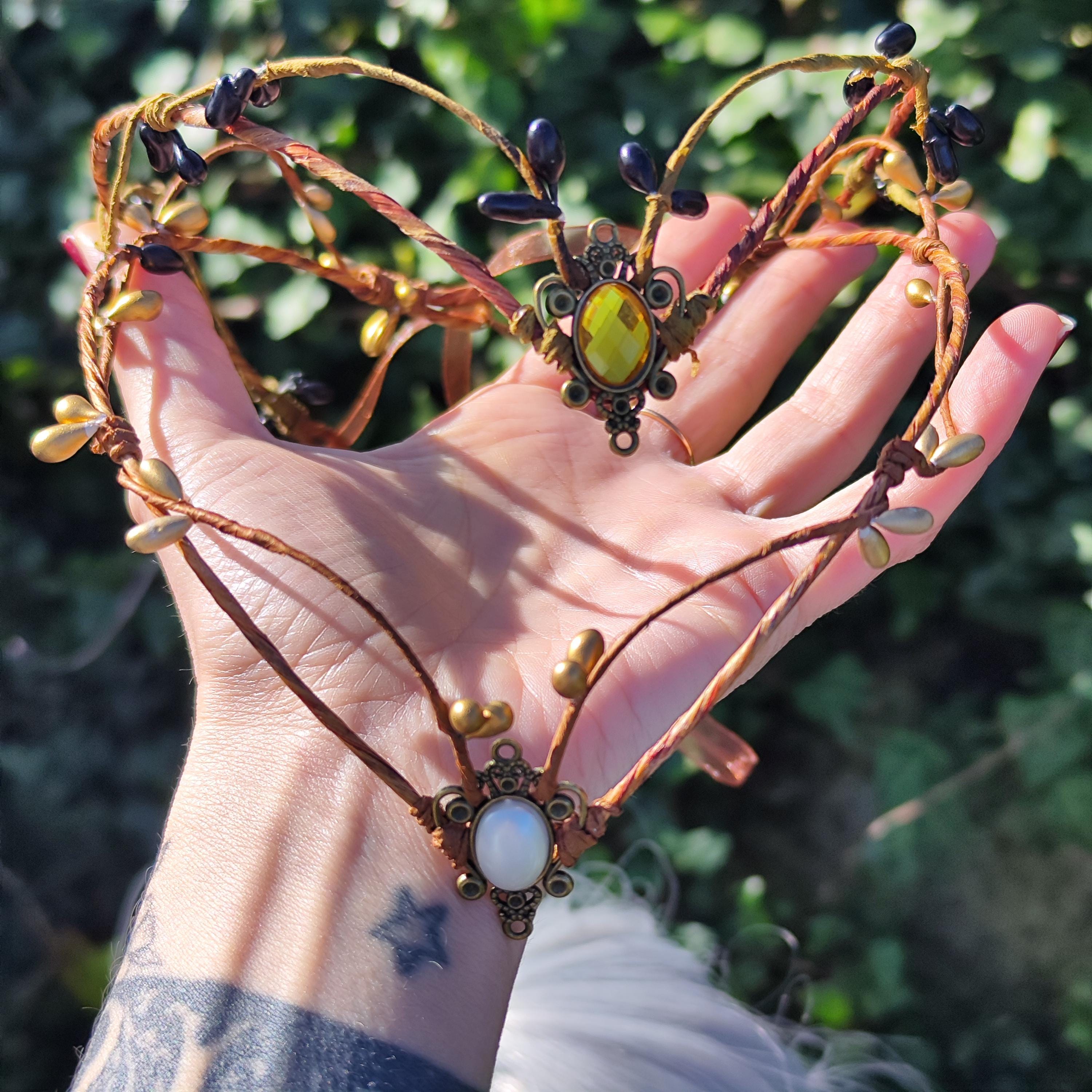 Elf Moon Crown Fairy Flower Headpiece Woodland Circlet for Women Girls Moon Woodland Headband Tiara with Branches Fairy Crown Elf  main image 2