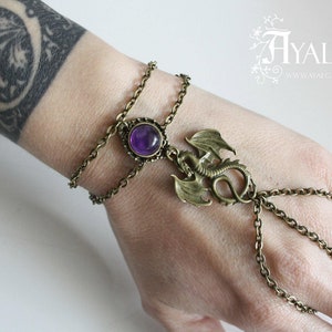 Handmade Dragon Bracelet Ring - Gothic Jewelry with Moonstone, Dragon Slave Bracelet, Fantasy and Medieval Inspired Jewelry