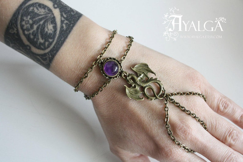 Handmade Dragon Bracelet Ring - Gothic Jewelry with Moonstone, Dragon Slave Bracelet, Fantasy and Medieval Inspired Jewelry
