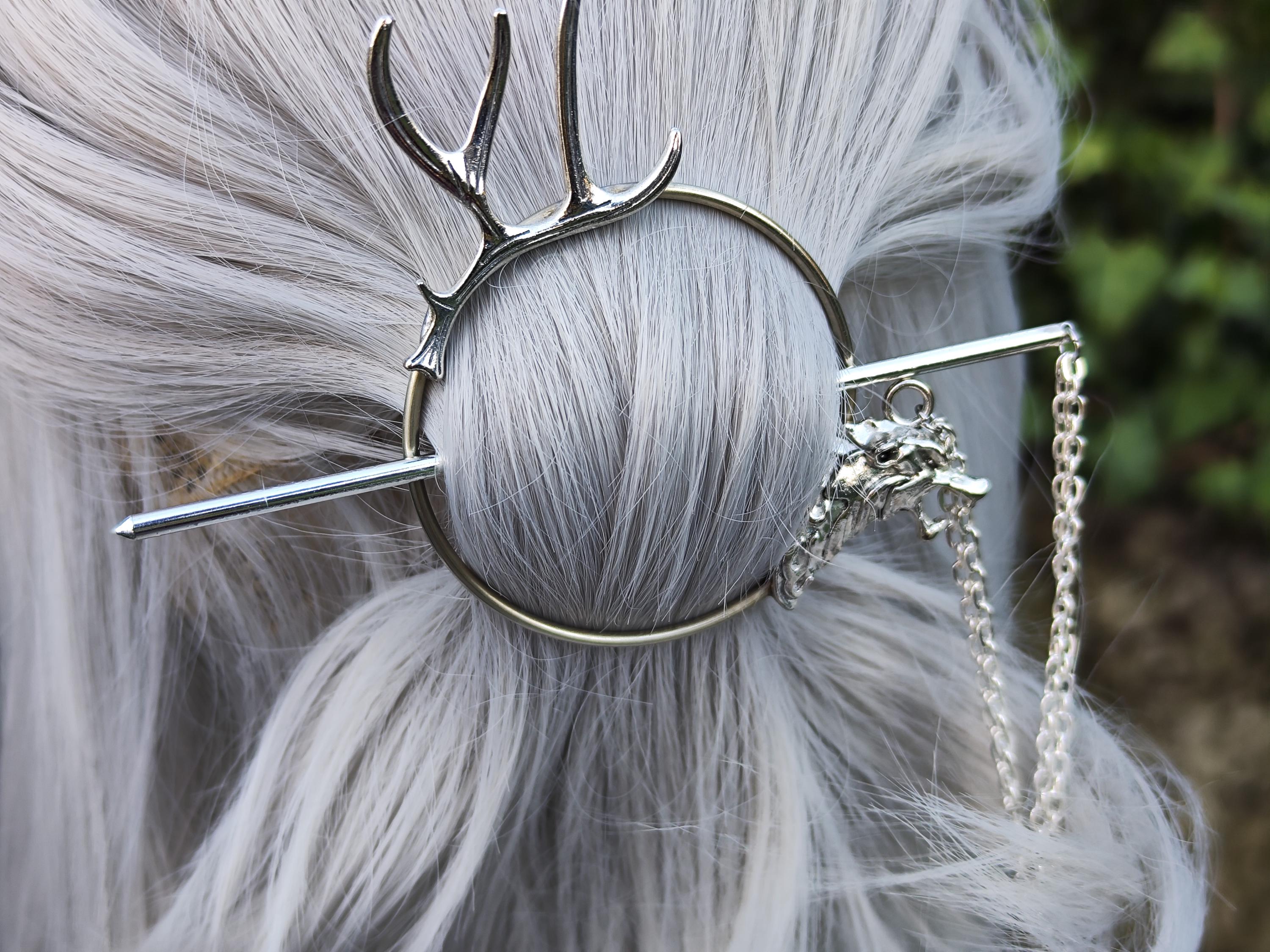 Wolf & Antler Hair Barrette: German Silver Circle Hair Pin - Etsy
