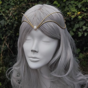 Golden elvish tiara made of brass . Wedding headband .