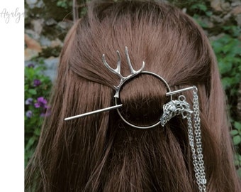 Wolf hair barrette - haircomb metal - pin brooch - woodland hair clip