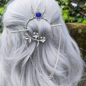 Moon haircomb. Hair barrette half moon with stick