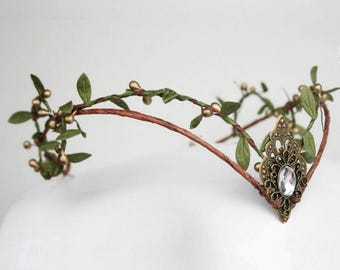 Tiara de elfa del bosque: tocado nupcial élfico con hojas
