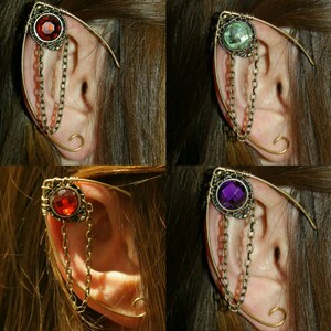 Handmade Elven ear cuff with chain detail, featuring moonstone, amethyst, or labradorite gemstones, no pierced ears required, elvish and Celtic inspired design