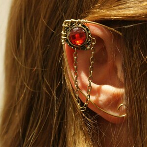 Handmade Elven ear cuff with chain detail, featuring moonstone, amethyst, or labradorite gemstones, no pierced ears required, elvish and Celtic inspired design