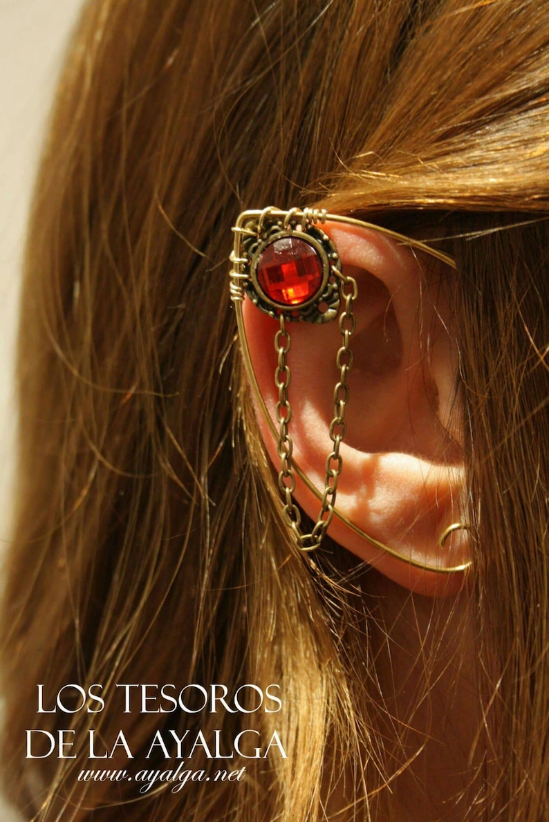Handmade Elven ear cuff with chain detail, featuring moonstone, amethyst, or labradorite gemstones, no pierced ears required, elvish and Celtic inspired design