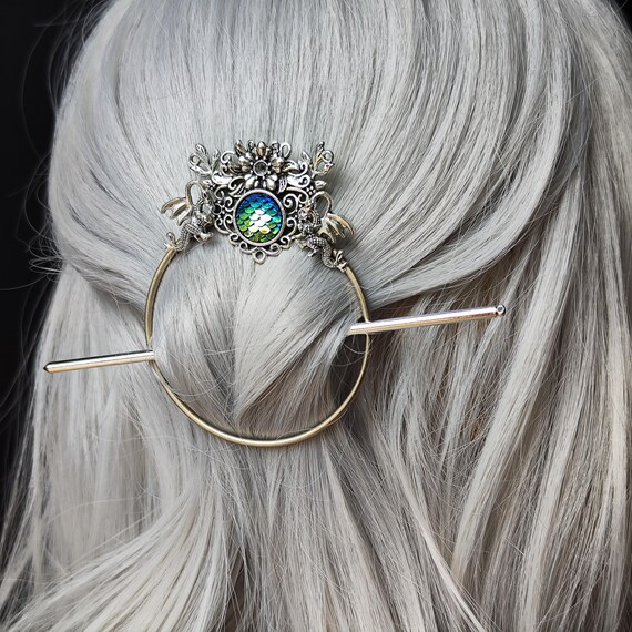 Dragon Barrette With Stick, Silver Circle Brooch Accessory  display picture 3