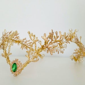 elf tiara gold, headpiece fairy, woodland elf tiara, elven headpiece, enchanted  faerie woodland tiara