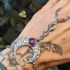 Crescent Moon Hand Bracelet Amethyst Celestial Boho