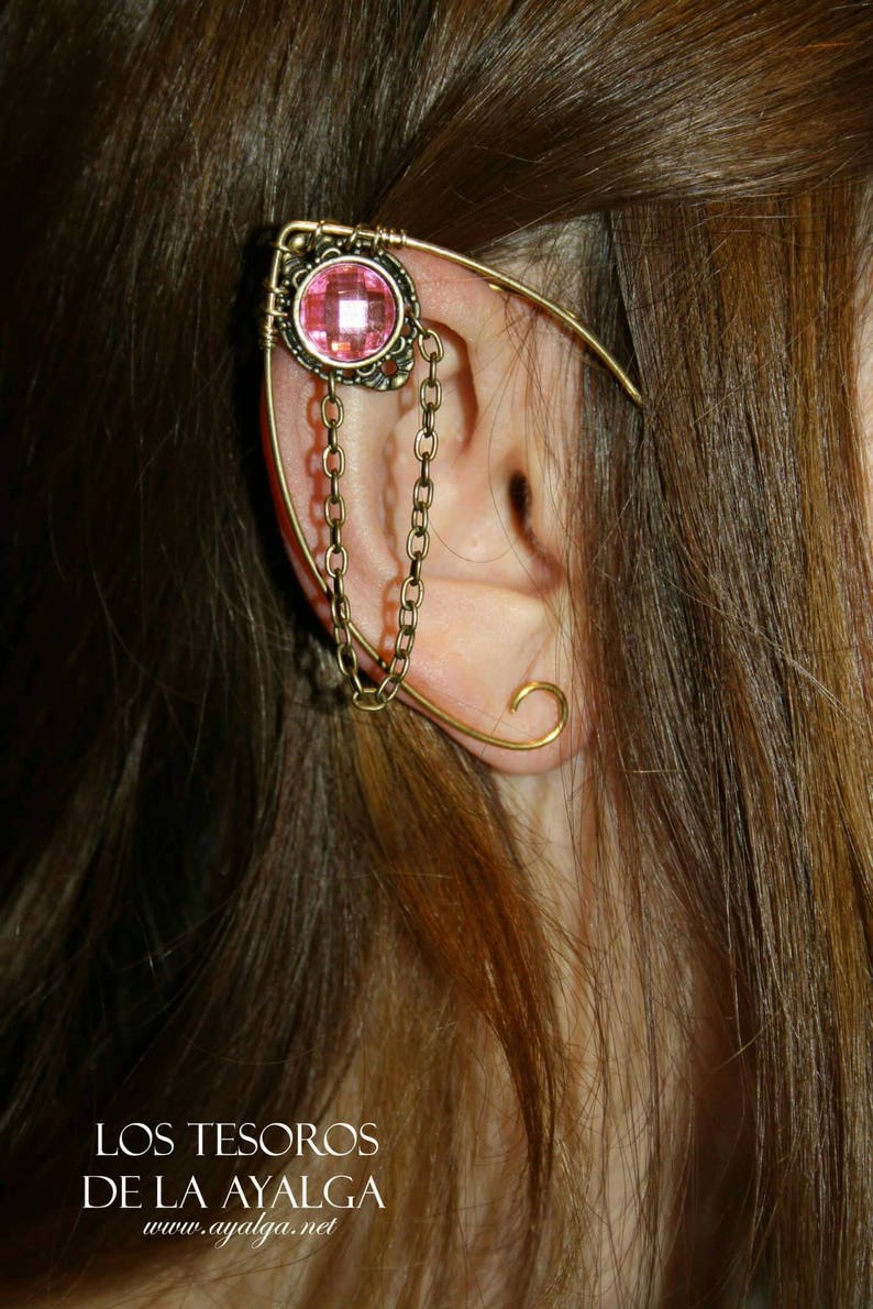 Handmade Elven ear cuff with chain detail, featuring moonstone, amethyst, or labradorite gemstones, no pierced ears required, elvish and Celtic inspired design