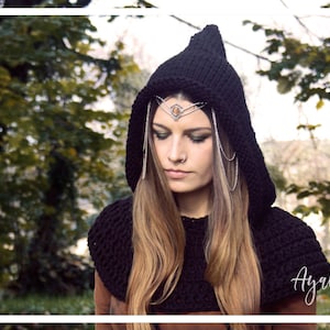handmade knitted cowl , pixie hood