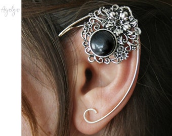 Elvish earring • ear cuff • elvish ear - black crystal- statement jewelry- statement jewelry