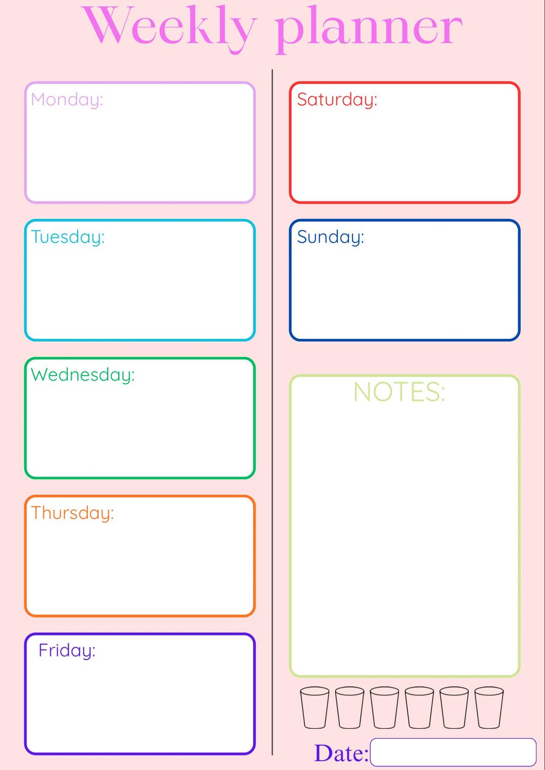 Weekly Planner Printable | Colorful Organizer (digital Download) - Etsy