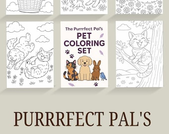 Pet Coloring Pages: Cats, Dogs, Rabbits & Birds (Digital Download)