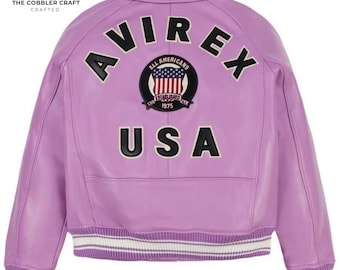 Men’s Avirex USA Purple Bomber Jacket | Handmade Genuine Cowhide Leather | Vintage American Flight Style”