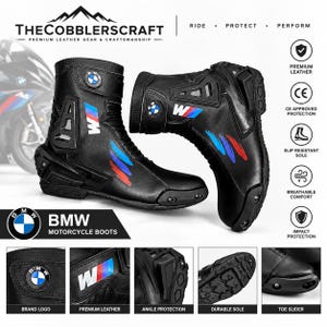 BMW Motorrad Racing Stövlar, Handgjorda Lädermotorcykelstövlar, CE Skyddande MotoGP Skor,