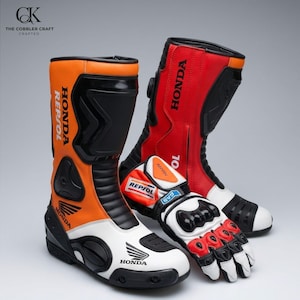 Botas de motociclismo Honda Repsol: protección para motociclistas de cuero genuino con homologación CE.