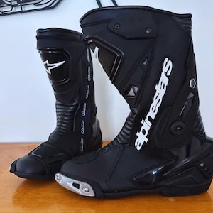 Handmade Leather Motorcycle Racing Boots: Alpinestars Style, Protective Riding Footwear