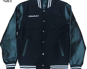 Chaqueta bomber universitaria Avirex USA para hombre: lana negra y cuero genuino