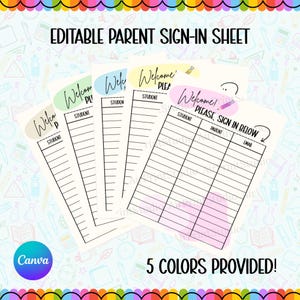 Printable Parent Sign In Form Teacher Open House Welcome Page Editable PDF Reusable Template Back to School Meet Teacher Instant Download