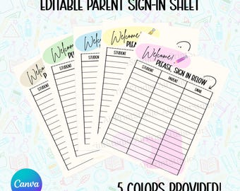 Formulario de inicio de sesión para padres imprimible Página de bienvenida de la jornada de puertas abiertas para maestros Plantilla reutilizable y editable en PDF Conoce al maestro de regreso a la escuela Descarga instantánea