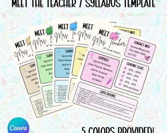 Plantilla editable para conocer al maestro / Programa de estudios y expectativas imprimible / Volante de Canva / Folleto de puertas abiertas / Regreso a clases / 5 colores