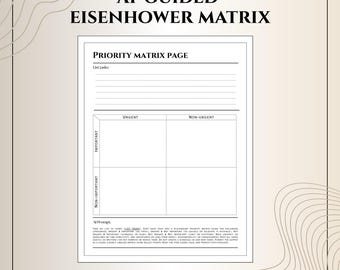 Plantilla de matriz de Eisenhower guiada por IA, planificador de prioridades imprimible, herramienta de toma de decisiones, organizador de productividad, urgente e importante, PDF digital.