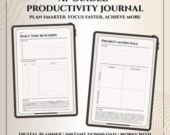 Planificador de productividad guiado por IA, organizador digital, bloqueo de tiempo diario basado en indicaciones, establecimiento de objetivos, enfoque en el estudio, plantilla PDF de GoodNotes Notability