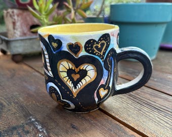 Handmade Ceramic Heart Mug with Gold Luster: Artisan Coffee Cup