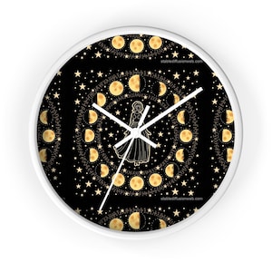 Mystical Moon Phases Wall Clock, Celestial Decor, Astrology Gift, Magical Home Accent, Boho Style Timepiece
