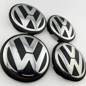 4PCS 65mm Chrome VW Wheel Center Caps | Fits 2008–2017 Volkswagen Jetta | 3B7-601-171 Rim Hub Caps | Silver Logo Covers | 2.56" Emblem Badg