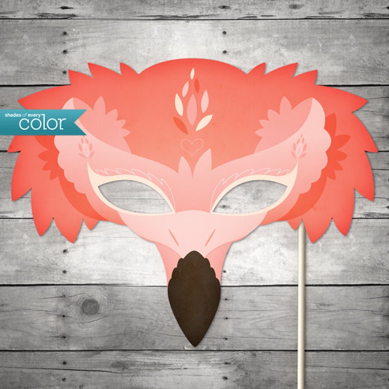 DIY Printable Flamingo Mask Mardi Gras, Birthdays, Masquerade Ball, Weddings, or Halloween image 1