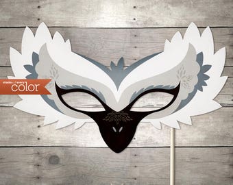 DIY Printable White Trumpeter Swan Mask - Halloween, Birthdays, Masquerade Ball, Mardi Gras, and Weddings