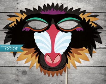 DIY Printable Baboon Monkey Mask - Mardi Gras, Birthdays, Masquerade Ball, Weddings, or Halloween